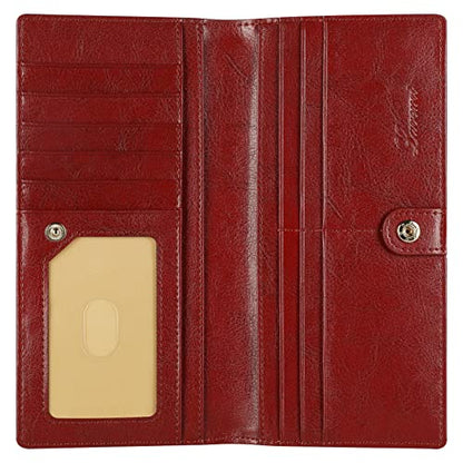 Lavemi Ultra Slim Thin Leather Women Wallet RFID Blocking Credit Card Holder Bifold Long Ladies Billfold - color: 1-waxed Dark Red