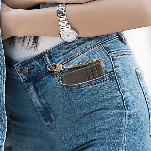 SEAVILIA Credit Card Holder Small Keychain Wallet for Women RFID Blocking - color: Deep Grey