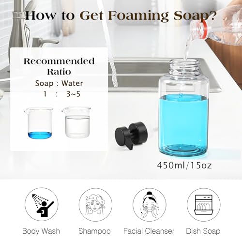 Luxspire 15oz Glass Foaming Soap Dispenser Set, Clear + Dark Gray, 2 Pack - color: Transparent