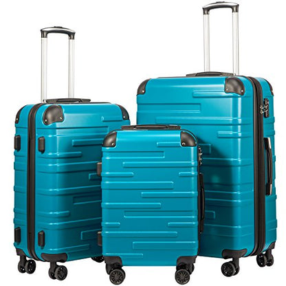 Coolife Hardside ABS Luggage, TSA Lock, Spinner Wheels, 3-Piece Set - color: lake blue, size: 3 Piece Set