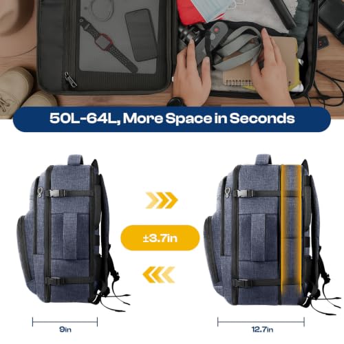 Expandable 1-7 Days Travel Backpack,TSA Approved Carry On Backpack - color: Blue, size: 18.4Inch