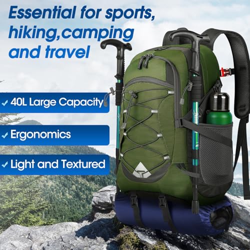 IGOLUMON Hiking Backpack 40L Packable Lightweight Camping Daypack Men Women - color: Army Green