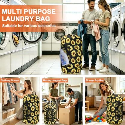 Laundry Backpack Portable Travel Laundry Bags with Straps and Mesh Pocket - color: Sunflower, size: 2 Pack