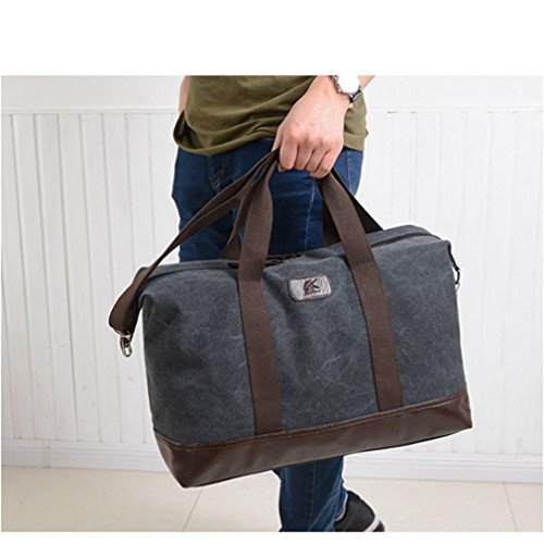 Sunshinejing Classic Weekender Overnight Duffel Bag Canvas Leather Carry on Travel Tote (Black) - color: Black