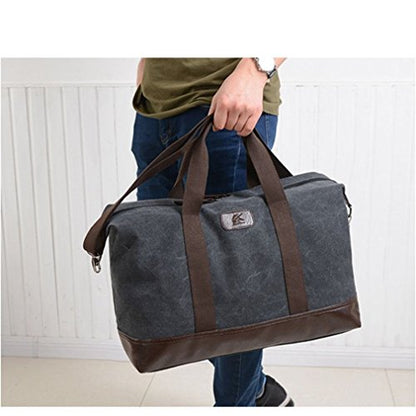 Sunshinejing Classic Weekender Overnight Duffel Bag Canvas Leather Carry on Travel Tote (Black) - color: Black