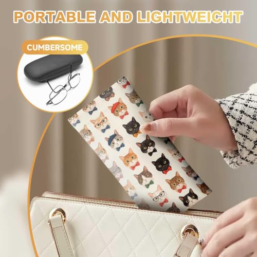 Soft Sunglasses Case for Women, PU Leather Squeeze Top Glasses Case - color: Cute Cats