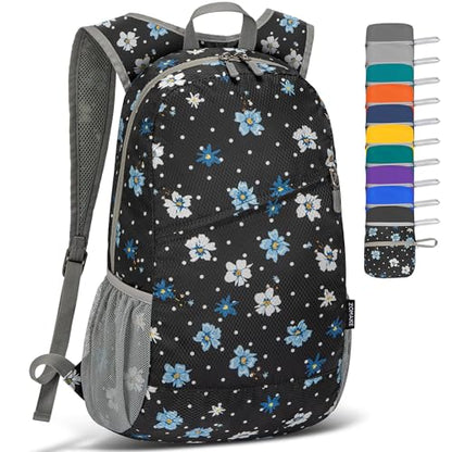 ZOMAKE Lightweight Packable Backpack 20L, Foldable Small Daypack for Hiking - color: Black, White Polka Dot Floral