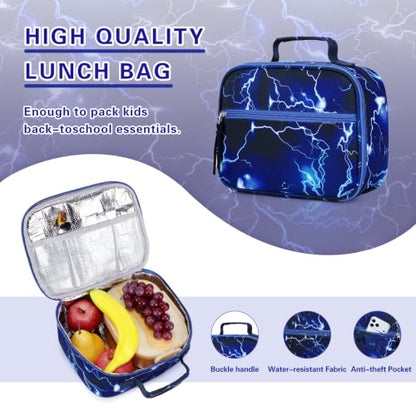 DIGOBAY Rolling Backpack for Boys, Cool Boys Backpack with Wheels, Kids Wheeled backpacks Set with Lunch Bag Pencil Case for Teen Boy, Roller School Bag with Wheels for Elementary Middle School - color: Black and Blue Lightning