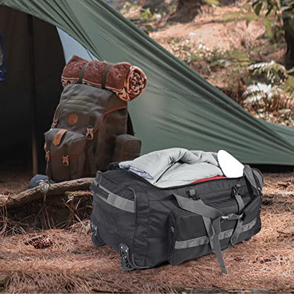 REDCAMP 85L/120L/140L Foldable Duffle Bag with Wheels, Large Travel Duffel Bag - color: 140L Black and Grey with Sturdy Bottom