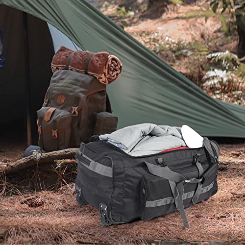REDCAMP 85L/120L/140L Foldable Duffle Bag with Wheels, Large Travel Duffel Bag - color: 140L Black and Grey with Sturdy Bottom