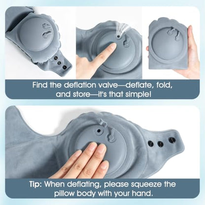Inflatable Neck Pillow, U-Shaped Travel Pillow with Adjustable Snap Grey - color: Grey