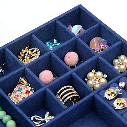 Two-Layer Jewelry Box Organizer Display Storage case with Lock (Deep Blue) - color: Deep Blue