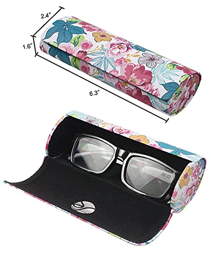 JAVOedge [3 PACK], Various Pattern Long Oval Hard Glasses Case Includes Microfiber Cleaning Cloth - color: Florals - Style B