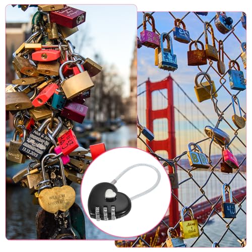 MECCANIXITY Heart Padlock, 3 Digit Combination Lock Heart Shape Mini Code Locks for Jewelry Storage Box Valentine Gift Travel Bags Gym Outdoor Combo Lock, Black, Pack of 2
