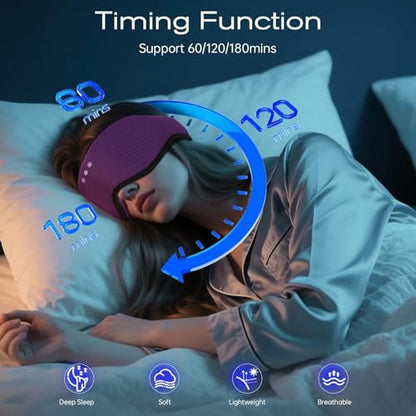 Sleep Mask with Bluetooth 5.4 Headphones, Sleeping Headphones for Side Sleepers, Wireless Music Eye Mask Speakers for Men, Women, Tech Gifts, Purple - color: Purple