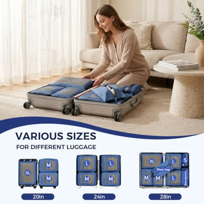 BAGAIL Compression Packing Cubes for Travel Essentials, 8 Set-Navy - color: Navy, size: 8 Set