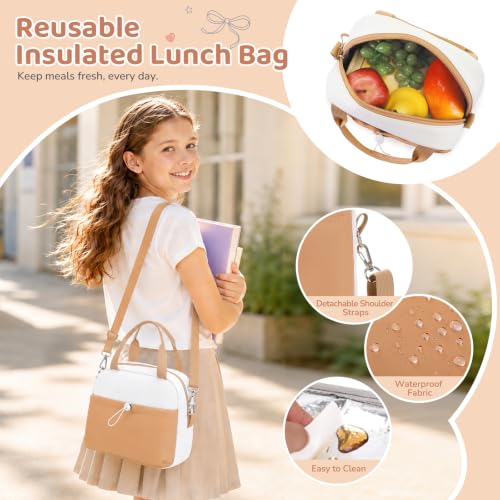 DIGOBAY Backpack for Girls, 5PCS School Bookbag with Lunch Box Pencil Case - color: Brown