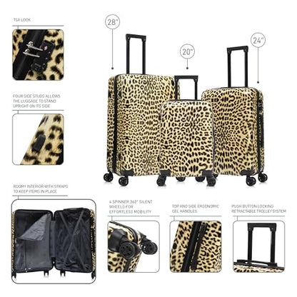 InUSA Cheetah Print Luggage with Spinner Wheels | Durable Lightweight Hardside Suitcase | Travel Bag with Handle and Trolley | (20in, 24in, 28in) 3 Piece Set - color: Cheetah, size: 3 Piece Set (20/24/28)