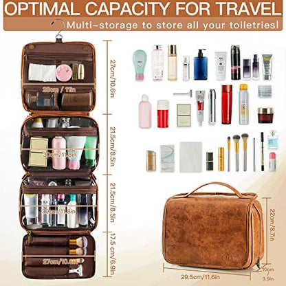 Elviros Hanging Toiletry Bag for Men PU Leather Shaving Dopp Kit (Brown) - color: Brown, size: 1 Pack