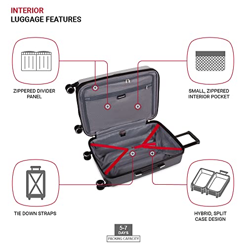 SwissGear Duet Expandable Luggage, Hard Shell Medium Luggage with Spinner Wheels - color: Light Grey/Ash Grey, size: Checked-Medium 24-Inch