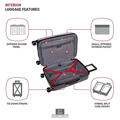 SwissGear Duet Expandable Luggage, Hard Shell Medium Luggage with Spinner Wheels - color: Light Grey/Ash Grey, size: Checked-Medium 24-Inch