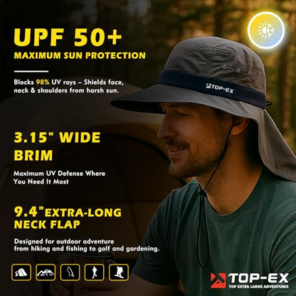 TOP-EX UPF 50+ Cooling Wide Brim Sun Hat for Men with Neck Flap, Packable - color: Bronze Green, size: Medium-Large