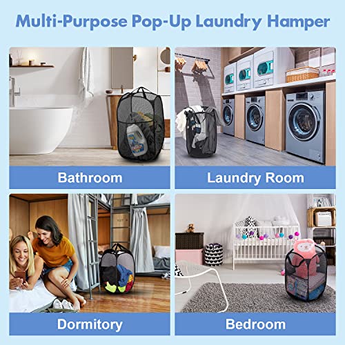 2 Pack Pop Up Laundry Hampers, 70 L Collapsible Foldable Mesh Basket, Black - color: 2 PCS Black