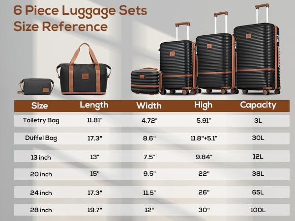 Joyway Luggage Set 3 Piece Suitcase Sets with Spinner Wheel,Hardside Expandable Travel Laggage with TSA Lock (13/20/24/28 Black brown - color: Black brown, size: 6 piece set (13/20/24/28inch)