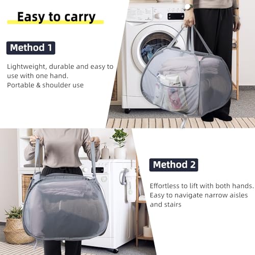 Collapsible Laundry Basket, 90L Mesh Pop-up Hamper with Handles - color: White, size: Square-Mesh，2 Pack