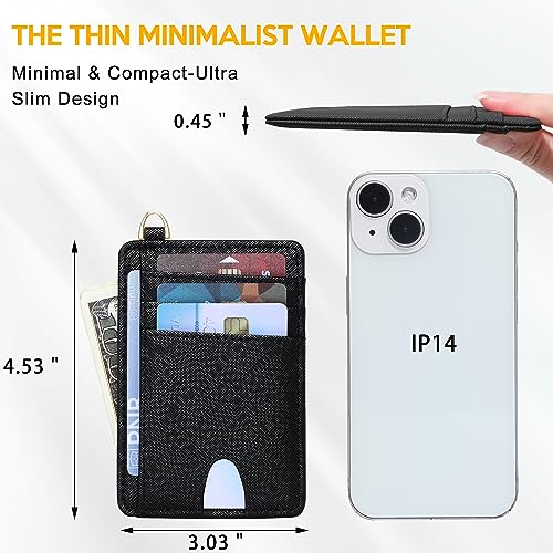 Badiya Credit Card Holder Slim Minimalist Wallet, Front Pocket Purse RFID Blocking Wallet Compact Card Case with ID Window for Women & Men - color: 1-Cross-Black