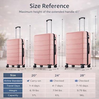 28 Inch Checked Luggage, Expandable, TSA Lock, Pink - color: Pink, size: 28 Inch