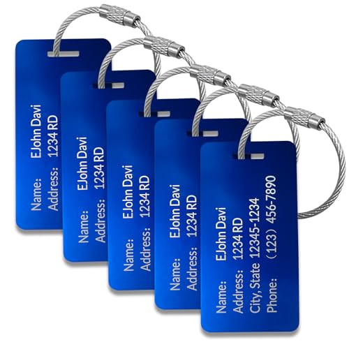 (5pcs) Personalized Engraved Luggage tag-Custom Luggage Metal Tags - color: (3.8×2) Blue