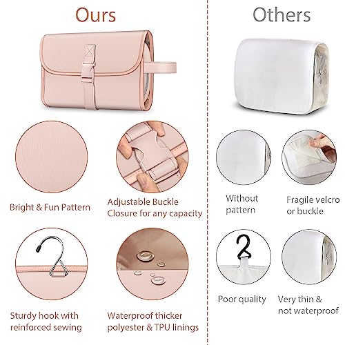 FINTIE Portable Toiletry Cosmetic Travel Bag Hanging Makeup Organizer - color: Pink