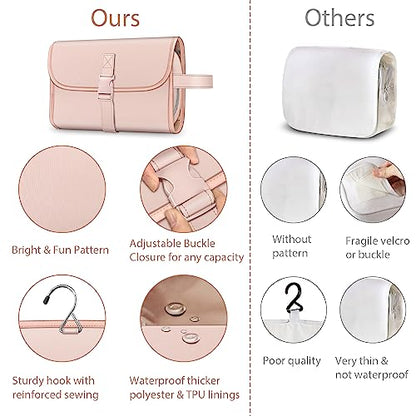 FINTIE Hanging Toiletry Bag Portable Travel Cosmetic Makeup Organizer - color: Pink