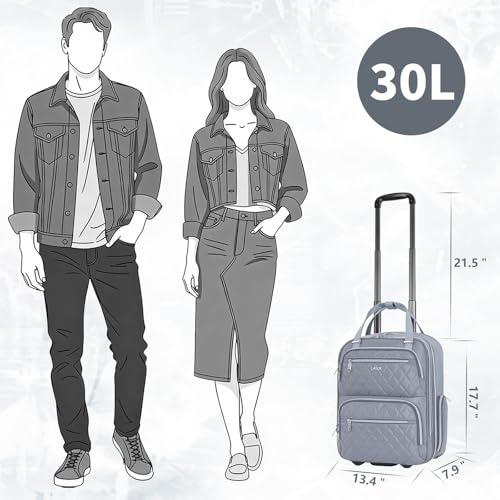 Underseat Carry On Luggage with Wheels, Grey, 17" - color: Grey