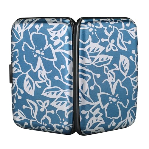 ELFISH RFID Aluminum Wallet Credit Card Protector Case Holder for Men Women - color: Blue Printed Pattern