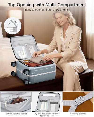 Hanke 16 Inch Small Carry On Luggage, Top Opening Aluminum Frame Suitcase - color: Grey, size: 16 Inch
