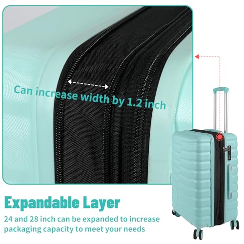 WireHot 3-Piece Hardshell Travel Luggage Set, Mint Green, 20in/24in/28in - color: Mint Green, size: 20in/24in/28in (3-Piece Set)