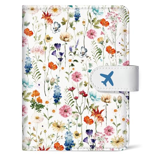 Passport Holder for Travel, RFID Blocking Wallet with Magnetic Closure - color: A-Wildflower
