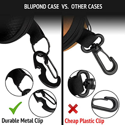 BLUPOND Sunglasses Case Semi Hard EVA Shell with Metal Hanging Hook Belt Clip Sun Glasses Storage - color: Black/Orange