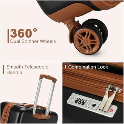Kono Checked Luggage 28in Expandable Hardside TSA Lock Black - color: Black/Brown, size: Checked-large 28-inch