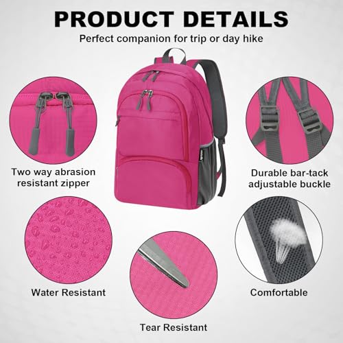 HOLYLUCK 20L lightweight packable Hiking Daypack Foldable Backpack for Men Women Small Travel Outdoor Foldable Shoulder Bag - color: Pink