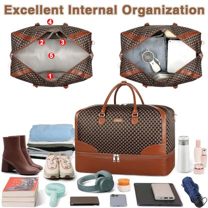 ITIEZY Weekender Bag for Women 21.5" Travel Duffel Large Carry On Bag 3PCS - color: 9b-dark Brown