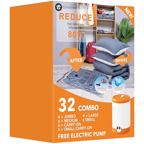 GONGSHI Vacuum Storage Bags with Electric Pump, 32-Piece Set