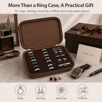 GWCASE Ring Organizer Box 42-Slot Hard Shell Case Holds 50+ Pieces, Coffee - color: Coffee Brown