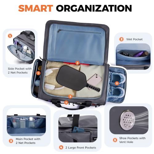 40L Water-Resistant Duffle Backpack with Shoe Compartment & Wet Pocket - color: Grey