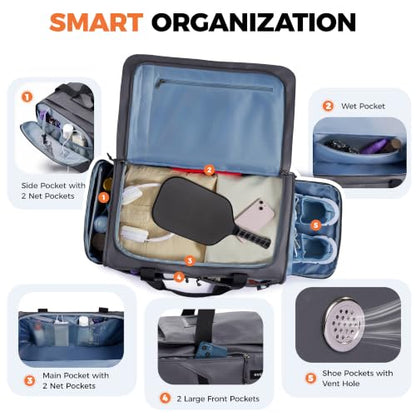 40L Water-Resistant Duffle Backpack with Shoe Compartment & Wet Pocket - color: Grey