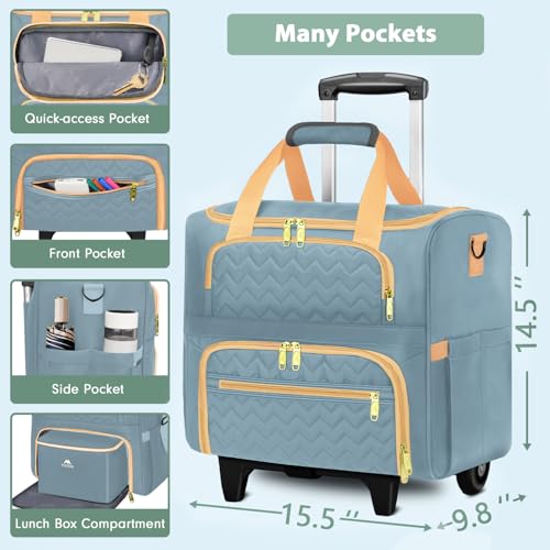 MATEIN Rolling Teacher Bag with Wheels, 15.6 Inch Rolling Tote Bag for Work - color: Blue Pink