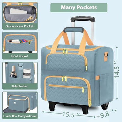 MATEIN Rolling Teacher Bag with Wheels, 15.6 Inch Rolling Tote Bag for Work - color: Blue Pink