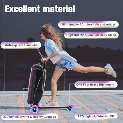 Scooter Luggage for Kids, Ride On Suitcase, Lightweight Foldable Luggage - color: Purple